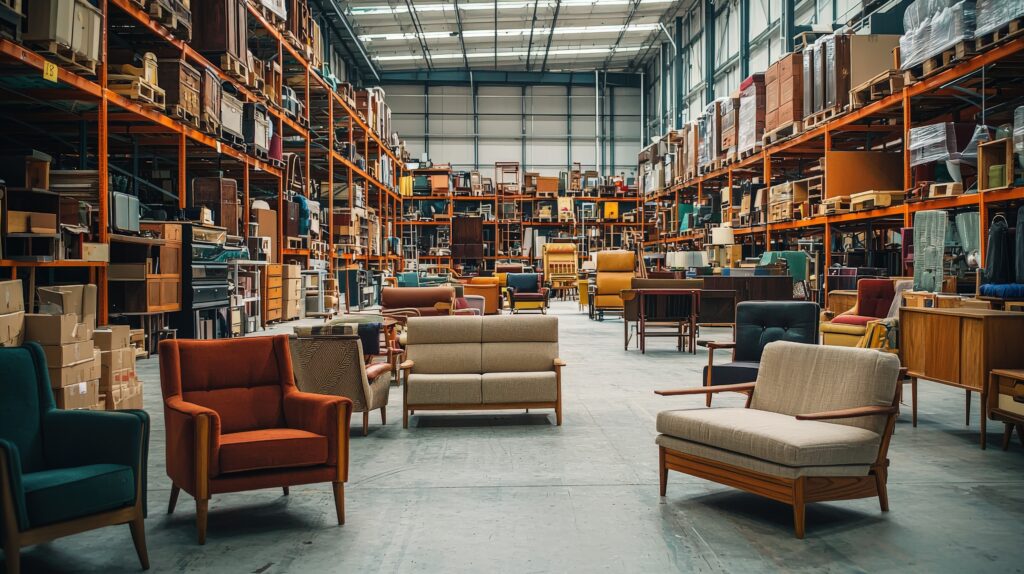 An image showing a warehouse full of furniture